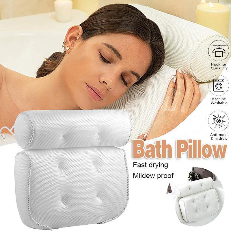 Home 3D Mesh Bath Pillow Back Neck Support Bathtub Spa Hot Tub Suction Cups New